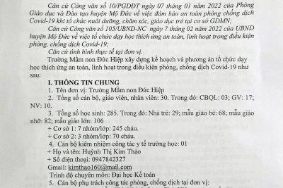 Kế hoạch tổ chức dạy học thích ứng an toàn, linh hoạt trong điều kiện phòng, chống dịch Covid-19.