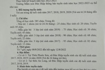 Thông báo tuyển sinh năm học 2022-2023
