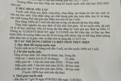 Kế hoạch tuyển sinh năm học 2023-2024 trường mầm non Đức Hiệp