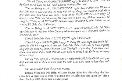 Thông báo mời đơn vị tham gia tổ chức hoạt động Tiếng Anh cho trẻ mẫu giáo năm học 2025-20256