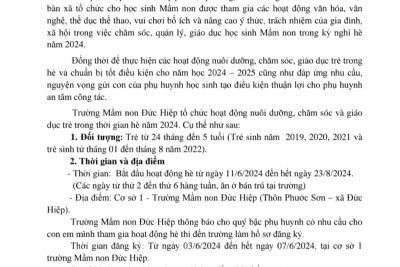 Thông báo tổ chức hoạt động hè năm 2024.